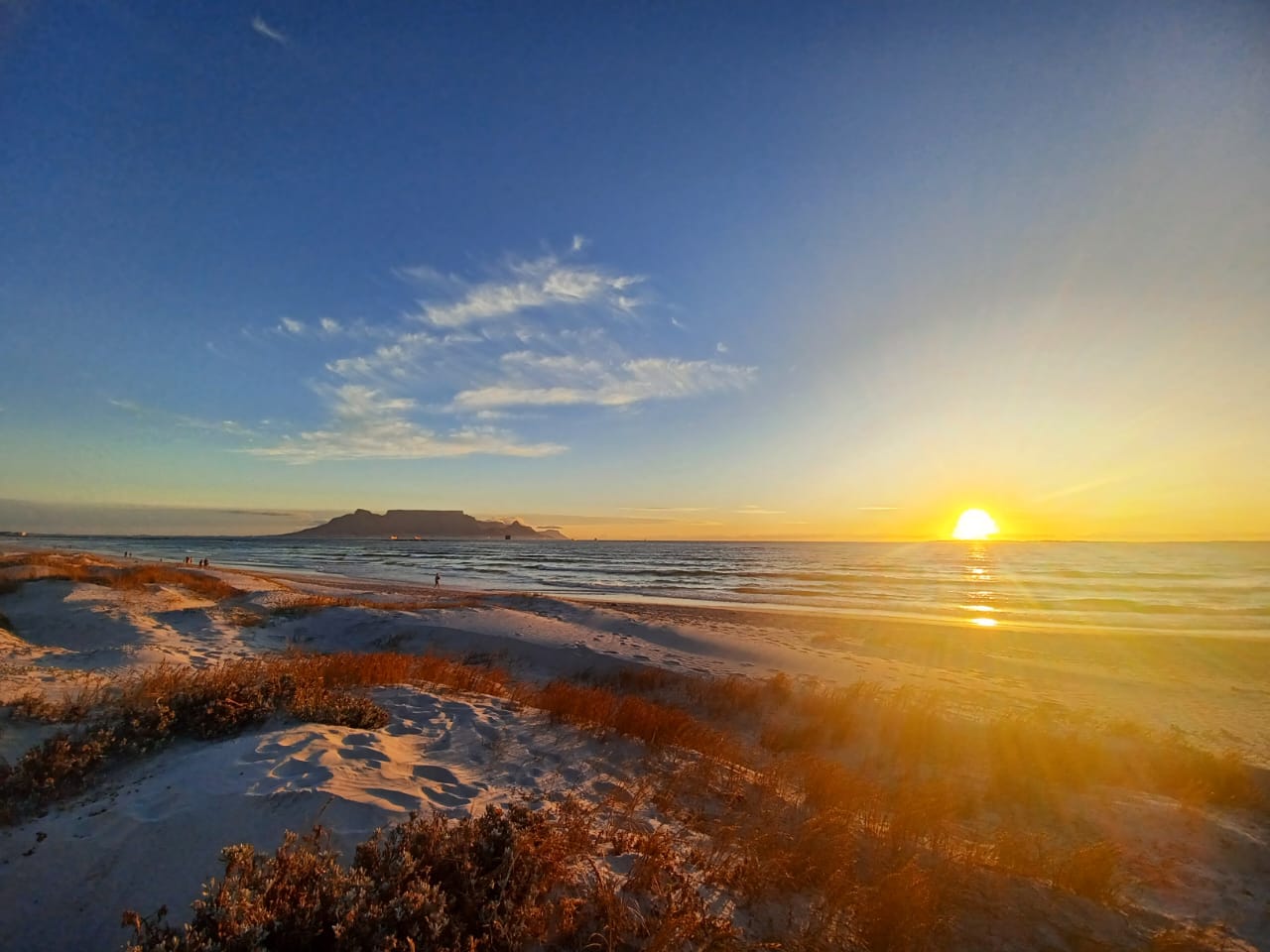Big Bay beach at sunset with Table Mountain — African Sky Beachside Escape